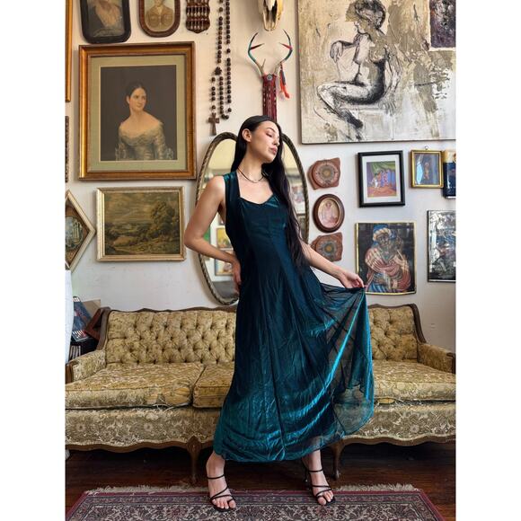 Rare 80s Vintage All That Jazz Metallic Blue Dress Size Medium - Picture 2 of 6